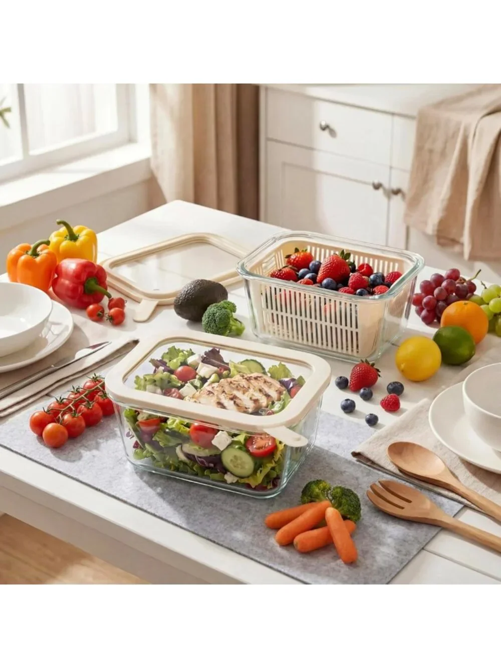 Airtight Glass Food Storage Containers Set, Microwave Safe, BPA Free, 60oz, 2
